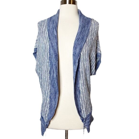 Lucky Brand XS Marled Blue Knit Short Sleeve Cardigan Sweater - Picture 2 of 10